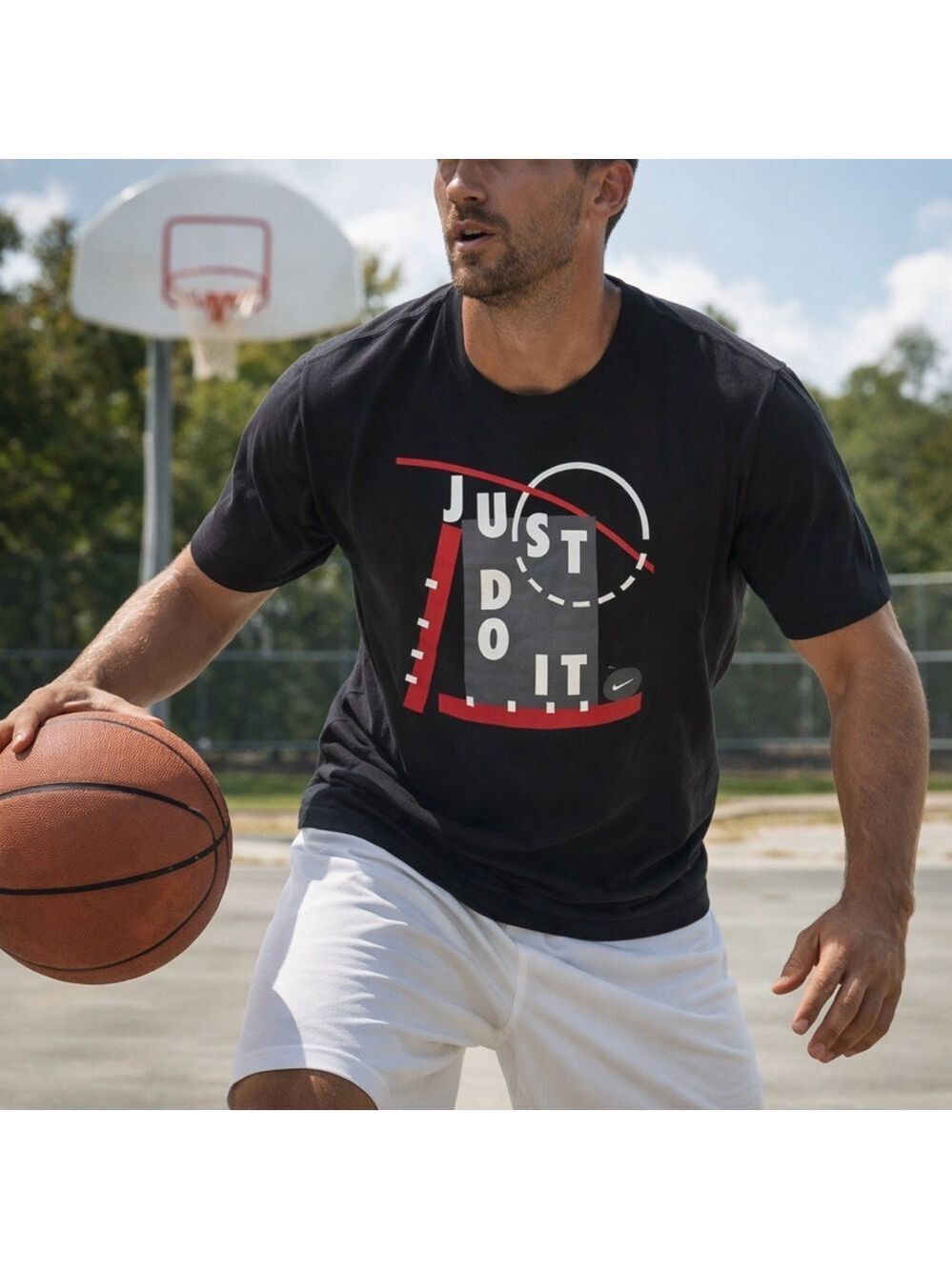 MEN'S BLACK NIKE "JUST DO IT" T-SHIRT GYM BASKETBALL SPORTS TRAINING SIZE LARGE
